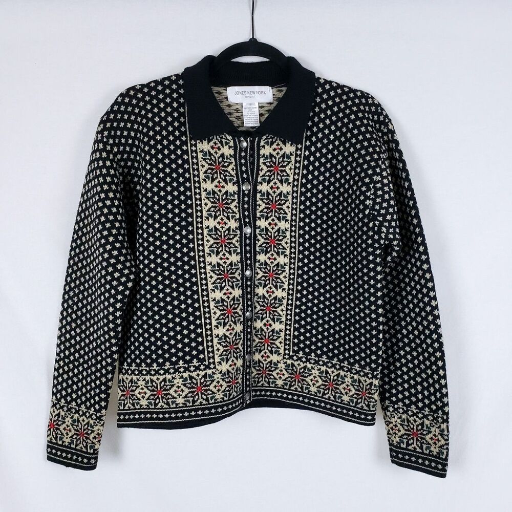 Jones New York Nordic Cardigan Womens S Wool Fair Isle Scandi Chalet Heritage